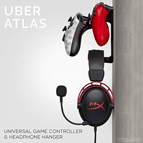 BRAINWAVZ The UberAtlas Dual Game Controller & Headphone Stand Wall Mount Holder for Xbox ONE, Series X, PS5, PS4, PS3, Switch, STEELSERIES Gamepad & More, Stay Organized No Screws (Two Pack) - color: Black - 2 Pack
