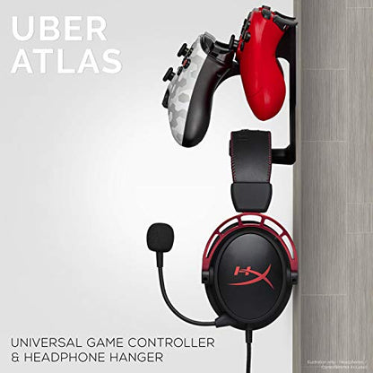 BRAINWAVZ The UberAtlas Dual Game Controller & Headphone Stand Wall Mount Holder for Xbox ONE, Series X, PS5, PS4, PS3, Switch, STEELSERIES Gamepad & More, Stay Organized No Screws (Two Pack) - color: Black - 2 Pack
