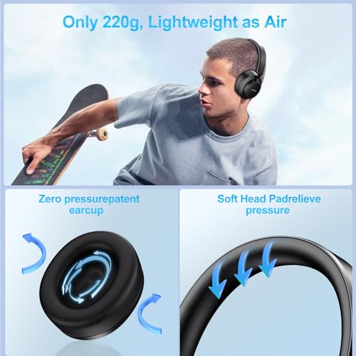 Over Ear Headphones Wireless Bluetooth, Noise Cancelling Headphones Bluetooth with Microphone, Cancelling Wireless Headphone Over Ear, 65h Playtime, Clear Calls, Comfort Fit For Travel (Black) - color: Black