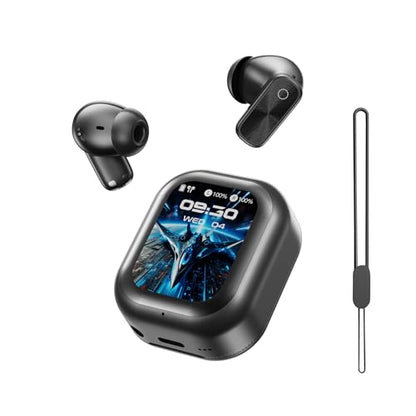 Earbuds Wireless Bluetooth with LCD Touchscreen 48H Battery Life | in-Ear Headphones Bluetooth 6.0, Time Display & 5 EQs, IPX5 Waterproof, Includes Lanyard (Black)