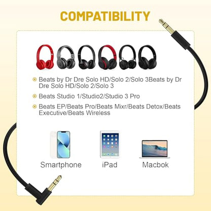 Solo3 Cord Coiled Audio Cable Replacement Compatible with Dre Beats Solo3 Solo4 Studio3 Wireless Noise Cancelling Headphones, 3.5mm(1/8") Extension Wire for iPhone PS5 Xbox One