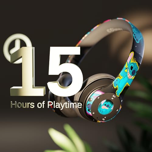 iJoy Disney Lilo & Stitch Bluetooth Over-Ear Headphones, Wireless Foldable Headset with Built-in Microphone for Adults and Kids, Comfortable Auriculares: Electronics - color: Stitch Galactic
