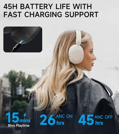 Edifier W800BT Pro Hybrid Active Noise Cancelling Over Ear Headphone, Ivory - color: Ivory