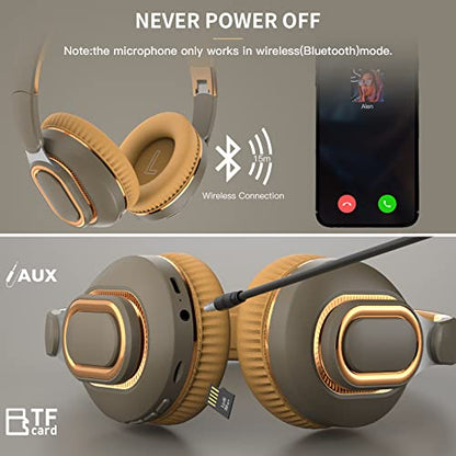H7 Foldable Bluetooth Wireless Over Ear Headphones, Brown-Green | With1.5m Audio Cable, HiFi Stereo Lightweight Headset,With Mic,30H Playtime,For Travel/Gift/PC/Office/Cellphone - color: Brown-Green