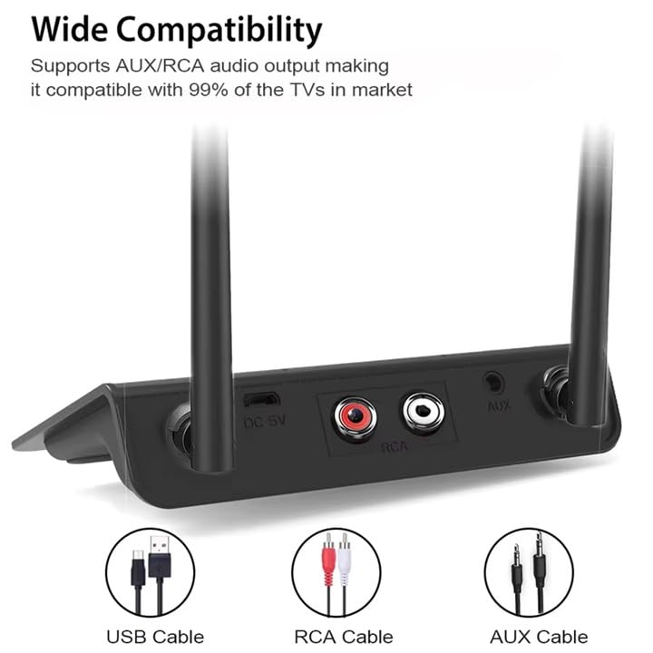 80M Bluetooth Transmitter & Receiver for TV with aptX HD Low Latency – Wireless Audio Adapter with 3.5mm AUX & RCA Jack for PC, LED/LCD, Headphones, and Car Bluetooth Transmitter