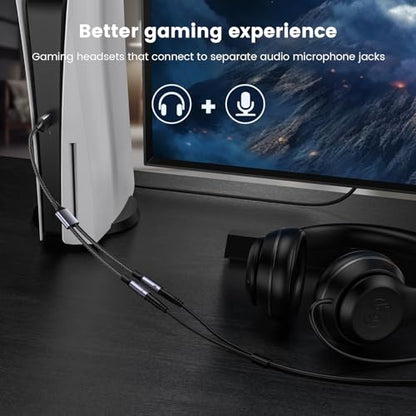 MOSWAG USB Audio Adapter External Sound Card Stereo Cable with Dual TRS 3-Pole 3.5mm Headphone and Microphone Jacks USB to Dual 3.5mm Audio Jack Adapter Cable for Windows Mac PC Laptops