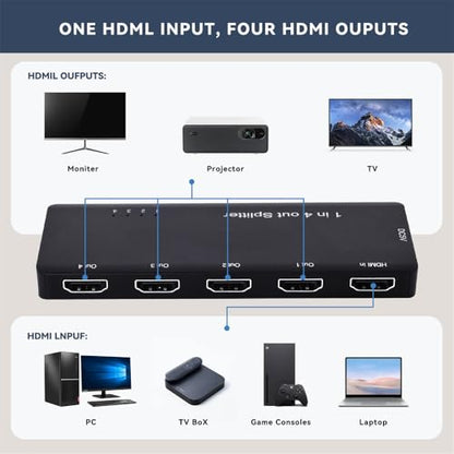 Xiwai HDMI Splitter 1-IN-4-OUT 8K 60hz Ultra-HD Converter Box Compatible 2.1 Switch 48Gbps UHD Hub Support Mirror HDCP SST Extended 4K@120hz 3.5mm Audio - style: HDMI Switch 2.1 (1 to 4 )with Cable