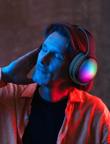 Bluetooth Headphone with Cool RGB Light, Foldable Lightweight Wireless Over Ear Headphone, 90° Rotatable Earcups, HiFi Stereo with Deep Bass Audio for Travel, iPad Cellphone Laptop PC