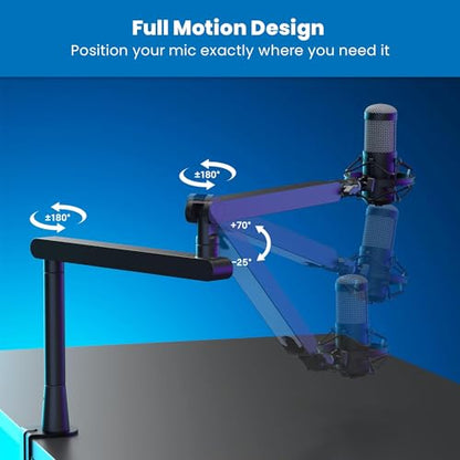 Mount-It! Mic Arm, Microphone Boom Arm, Adjustable Full Motion Mic Desk Mount, for Streaming, Gaming, Podcast, Recording, 3/8" and 5/8" Compatible, Low Profile Design, Height up to 27.8", Black