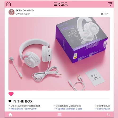 EKSA E900 Wired Gaming Headset with Microphone for PS4, PS5, Xbox | Detachable Noise Canceling Mic, 3D Surround Sound, Wired Headphone for PS4, PS5, Xbox, Computer, Laptop, Switch, Handheld - color: Pink