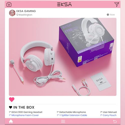 EKSA E900 Wired Gaming Headset with Microphone for PS4, PS5, Xbox | Detachable Noise Canceling Mic, 3D Surround Sound, Wired Headphone for PS4, PS5, Xbox, Computer, Laptop, Switch, Handheld - color: Pink