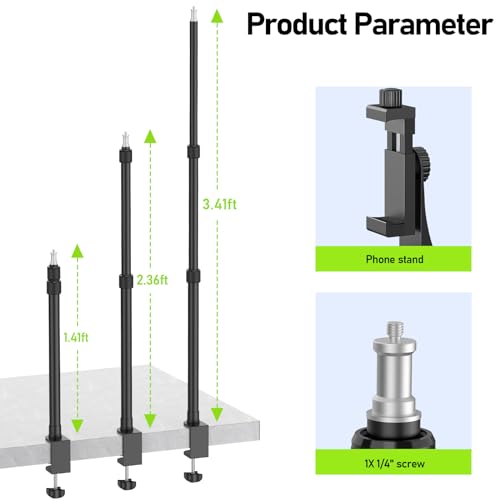 2 Pack Desk Mount with 1/4" & 3/8" Screws, Ball Head, 17-41" Adjustable Aluminum Stand, for DSLR & Ring Light