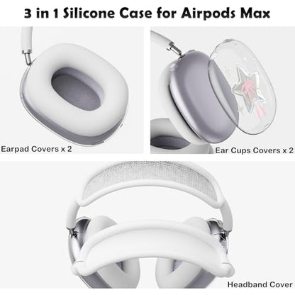 for AirPods Max Headphones Y2K Star Ear Covers for AirPods Max 2 | Cute Bow Clear Ear Cups Cover | White Silicone Ear Pad Case Headband Cover for Apple AirPods Max 2/1 (2026/2024/2020) - color: Star D/White