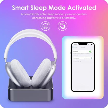 Headphone Charging Station for AirPods Max 1 & 2 - Magnetic Charger Dock with Lightning & USB-C Connectors, LED Indicator, Easy Drop-in Charging (Space Gray) - color: Space Gray