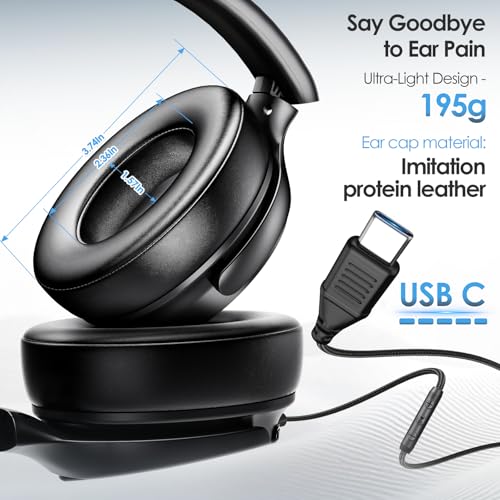 INFURTURE USB C Wired Headphones, Active Noise Canceling Over Ear with Mic | Hi-Fi Stereo Sound, Foldable & Portable for School/Travel, Compatible with iPhone, Laptop, Samsung, Pixel, Adults/Teens Gift - color: Black