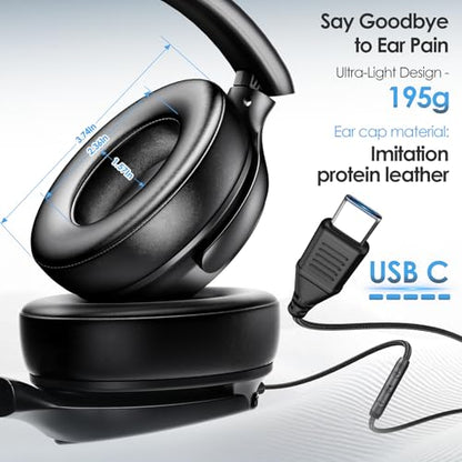 INFURTURE USB C Wired Headphones, Active Noise Canceling Over Ear with Mic | Hi-Fi Stereo Sound, Foldable & Portable for School/Travel, Compatible with iPhone, Laptop, Samsung, Pixel, Adults/Teens Gift - color: Black