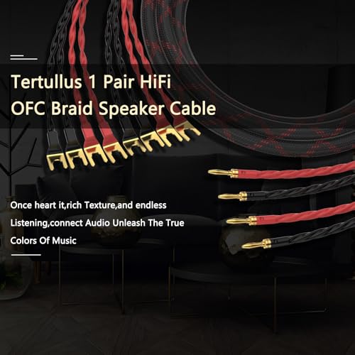 Tertullus 1 Pair Biwire Speaker Cable 8 Spade Plugs 4 Gold Plated Banana Plugs (2.5m/8.20ft) - size: 8.20 ft