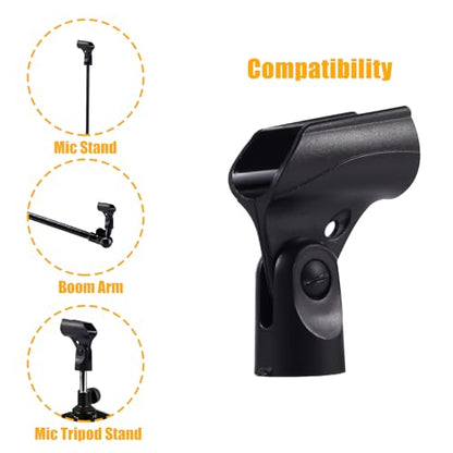 Adjustable Microphone Holder & Microphone Clip, Mic Clip for Microphone Stand, Fits Wired Handheld Microphones, Includes 5/8" Male to 3/8" Female Thread Adapter, 2 Pack