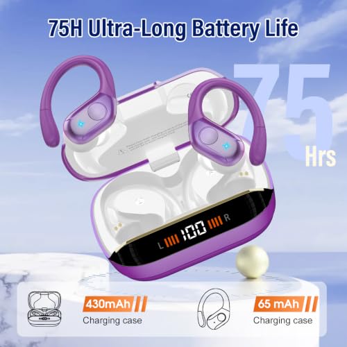 Bluetooth 5.4 Headphones Wireless Earbuds Sports, 75Hrs Bass Hi-Fi Stereo - color: Y-Starry Deep Purple