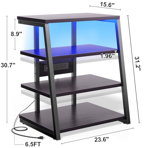 Besiost AV Media Stand with Outlets, Media Console with LED Lights, Stereo Racks and Stands with Storage Shelves, Media Audio Tower Cabinet, Black Enoby - color: Black Enoby