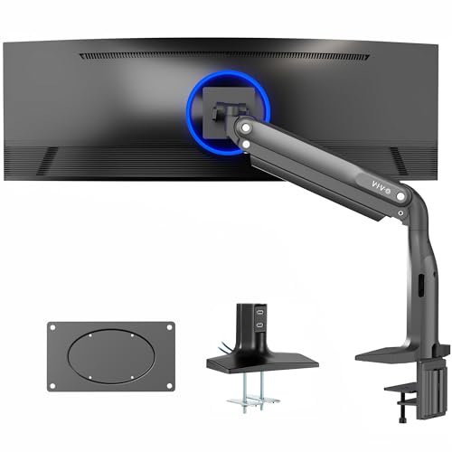 VIVO Aluminum Ultrawide Monitor Stand, Classic + USB, Fits up to 49 inch Screens, Single Articulating Pneumatic Arm, USB Ports, C-Clamp and Grommet Desk Mount, Max VESA 200x100, Black, STAND-V100HU - style: Classic + USB
