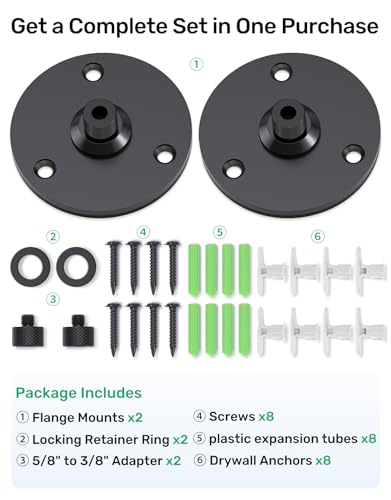 2-Pack Mic Flange Mount with Pad, 5/8 Thread, Table/Wall Mount, All Metal - size: 2 PCs