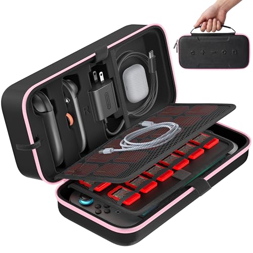 OIVO Carrying Case Compatible with 2025 Nintendo Switch, Portable Switch 2 Travel Carry Case Fit for Joy-Con 2 & Adapter, Hard Shell Protective Pouch Bag with 24 Game Slots, Pink - color: Pink