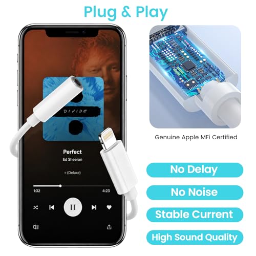 [Apple MFi Certified] 2 Pack Lightning to 3.5mm Headphone Jack Adapter for iPhone Aux Adapter Converter Dongle Audio Cable for Apple iPad/iPhone 14/13/12/11/X/XS - with Microphone