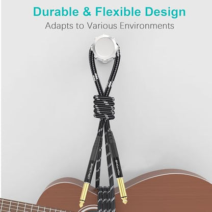 1/4 Inch Guitar Cable 2-Pack, 3.3FT, 6.35mm TRS Balanced Audio Cable | Quarter Inch TRS to TRS Balanced Stereo Instrument Cable for Electric Guitar, Bass, Keyboard, Mixer and Amplifier - size: 3.3 FT