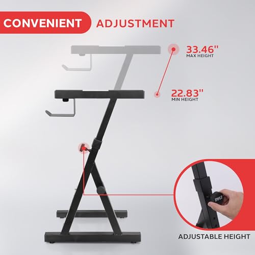 Pyle Heavy Duty Folding Keyboard Stand - Sturdy Reinforced Z Design w/ Adjustable Width & Height, Foam Padded Arms, Digital Piano Stand, Fits 54-88 Key Electric Pianos & Used for Travel & Storage