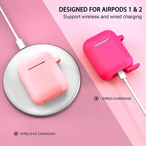 Compatible with AirPods Case Cover, Full Protective Silicone Skin Dust-Proof Designed for Apple AirPods 1st 2nd Generation with Keychain, Front LED Visible, Hot Pink - color: C-Hot Pink