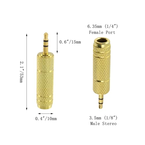Headphone Adapter 3.5 mm (1/8 inch) Male to 6.35 mm (1/4 Inch) Female Headphone Jack Plug, for Player, Headphone, Guitar Amplifier (6 Pack, Gold) - style: 3.5 mm (1/8 inch) Male to 6.35 mm (1/4 Inch) Female