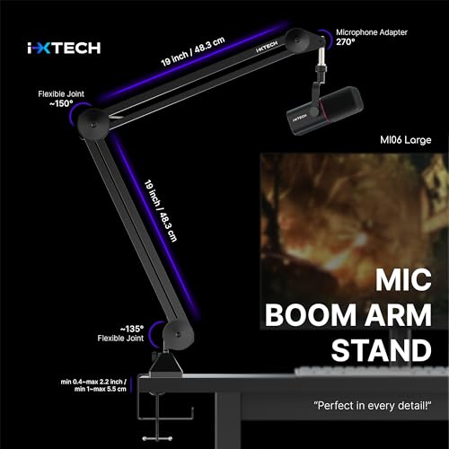 Microphone Boom Arm Stand, Heavy Duty Adjustable Mic Stand with Cable Ties, Desk Mount Arm Stand for Gaming Streaming Podcasting. - color: MI06 LARGE
