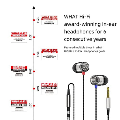SoundMAGIC E10 Wired Earbuds, No Mic, Premium Hi-Fi, 3.5mm Jack, Gunmetal | Rich punchy bass, Full layered audio, All-metal build, Tangle-free cable, Passive noise isolation, Ergonomic comfortable fit - color: Gunmetal