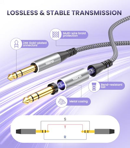Tisino 1/4" TRS Cable, Balanced Stereo Instrument Guitar Cable, 3.3 FT | 1/4 Male to 1/4 Male Audio Cable for Studio Monitors Mixer Speaker Guitar, 6.35mm Balanced TRS Patch Cord Nylon Braided - size: 1m/3.3ft