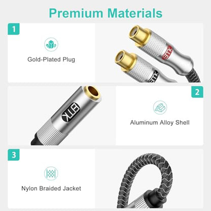 EMK 3.5mm Female to 2RCA Female Jack Stereo Audio Cable RCA to Aux Cable Gold Plated RCA Y Splitter for Smartphone,MP3,Tablets,HiFi Stereo System 3Ft/1M - color: 3.5mm Female to 2 RCA Female Silver, size: 3 Ft/1M, style: 3.5mm to 2RCA