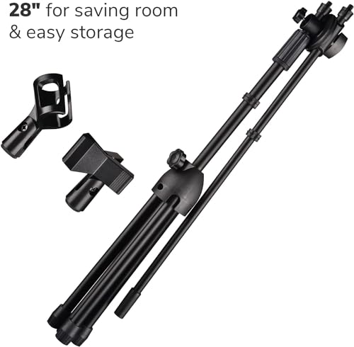 Adjustable Microphone Tripod Stand 31" To 53", 360-Degree Rotatable Boom Arm 2 Microphone Clips Foldable & Stable Design Boom Mic for Band Practice, Music, Speeches, Stage, Live Stream (1)