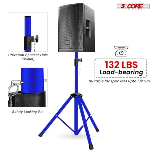 5Core Speaker Stands Pair PA DJ Tripod Heavy Duty w 35mm Mount Insert w Bag - color: Blue