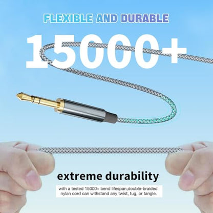 3.5mm Aux Cable Cord,Hi-Fi Sound 90 Degree Nylon Braided 3.5mm Male to Male Stereo Aux Cables Right Angle TRS Cable Portable Compatible for Headphone, car,Tablets, Speakers (9.8FT/3M) - size: 9.8FT/3M