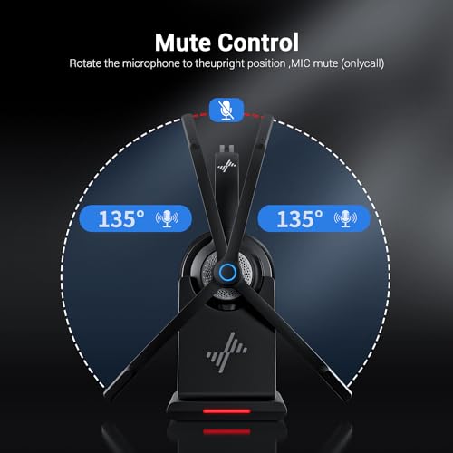Bluetooth Wireless Headset with Mic for Work, Bluetooth 5.2, Advanced Noise Reduction Microphone, Clear Calls - Comfortable On-Ear Headphones, Applicable to PC, Laptop, Phone, Android, Zoom, Office - color: Black