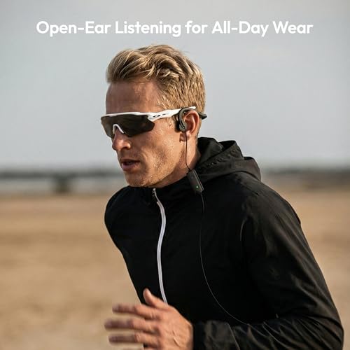 E&P Wired Bone Conduction Headphones with Microphone | 3.5mm AUX Wired, Open-Ear Earbuds, 7ft Extension Cable, Hands Free, Volume Control, Sweatproof