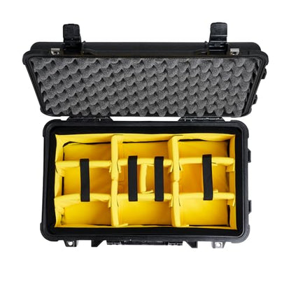 Pelican 1510 Case with Padded Dividers (Black) | Watertight Pelican 1510 case with wheels and padded dividers for travel, photography and equipment protection - color: Black, style: With Padded Dividers