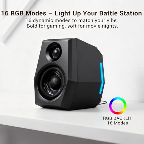 Sanyun SW209 36W 2.0 Gaming Speakers, Tactical Audio Map with 3 DSP Modes | Game/Movie/Music, 24bit DAC, USB-C/Bluetooth 5.2/AUX, 2.75" Glass Fiber Drivers & 18mm Silk Dome, RGB Lighting (Pair, Black) - color: SW209 Black