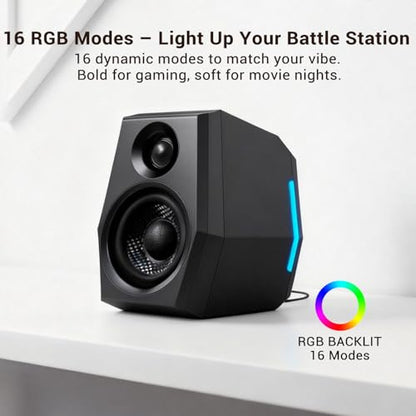 Sanyun SW209 36W 2.0 Gaming Speakers, Tactical Audio Map with 3 DSP Modes | Game/Movie/Music, 24bit DAC, USB-C/Bluetooth 5.2/AUX, 2.75" Glass Fiber Drivers & 18mm Silk Dome, RGB Lighting (Pair, Black) - color: SW209 Black