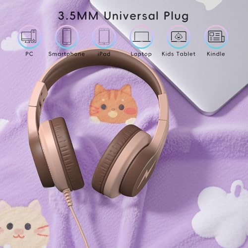 Candy Bila Wired Kids Headphones for School, Over-Ear for Boys Girls | Volume Limiter 85/94dB, HD Stereo Sound, Microphone and Wired Control,Foldable Design, Gradient Brown - color: Gradient Brown