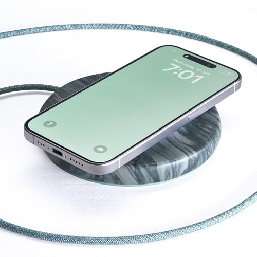 Einova Classic Stone – Marble Wireless Charging Pad Designed in Italy, Integrated 6 ft USB-C Cable, Smartphones, Wireless Earbuds, Smartwatches – Pine Verde Alpi Marble - color: Pine Verde Alpi Marble – Classic Stone