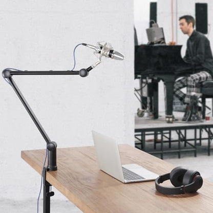 Desky Adjustable Microphone Boom Arm - Low Profile Mic Arm Desk Mount -