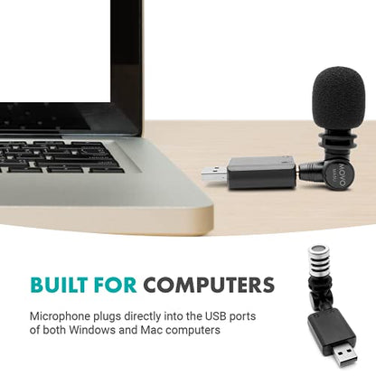 Movo MA5U Pocket Audio Microphone, Omnidirectional Pickup, 3.5mm Female TRS Headphone Port, Compatible with PC and Mac USB Drives