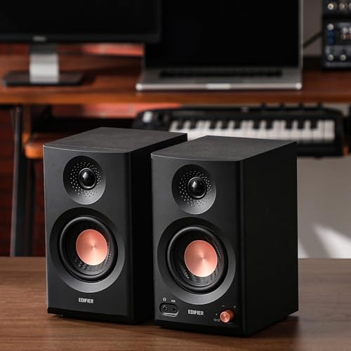 Edifier MR3 Powered Studio Monitor Speakers, Hi-Res Audio Certified Bluetooth V5.4 Active Bookshelf Loudspeakers, 2.0 Computer Speaker with Headphone Output RCA AUX Balanced TRS Input - Black (Pair) - color: Black