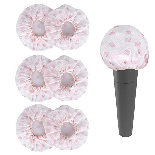 Disposable Microphone Covers 100 Pack | Non - Woven Sanitary Protection for Singing/Interviews/Stage | 50 Pairs with Elastic Band, White with Red Dot